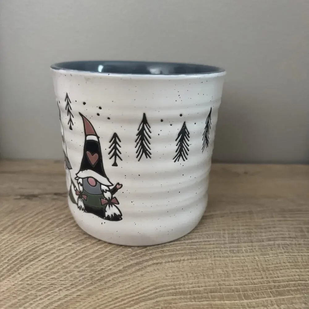 Peppermint & Pine Two Gnomes Holding Hands Trees Treat Jar Canister No Lid‎